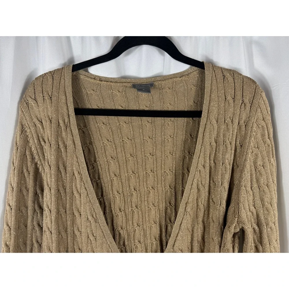 Ann‎ Taylor Womens Tan Cable Silk Blend Knit Wrap Sweater Sparkle Details Size M